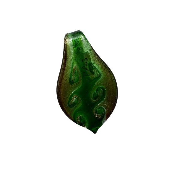 Vintage 90s Handblown Hippie Green and Gold Glass Pendant - Picture 2 of 5